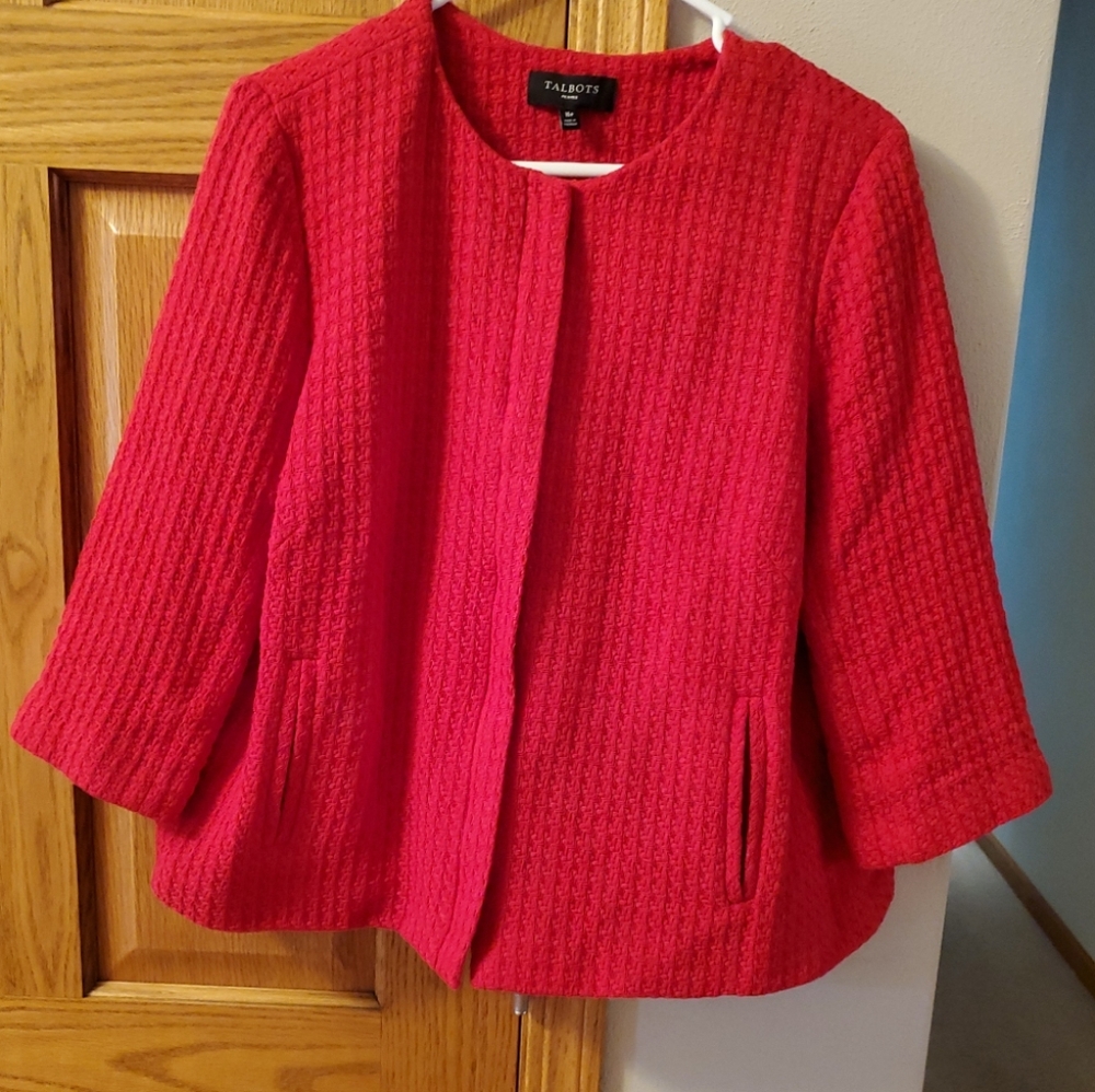 Talbots Women’s Red 16P Zip Up 3/4 Length Sleeve Blazer Business Office Jacket